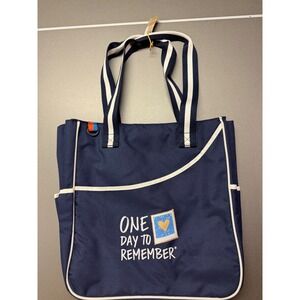 One Day To Remember Recycled Plastic Bottle Tote Bag Navy Blue White Striped